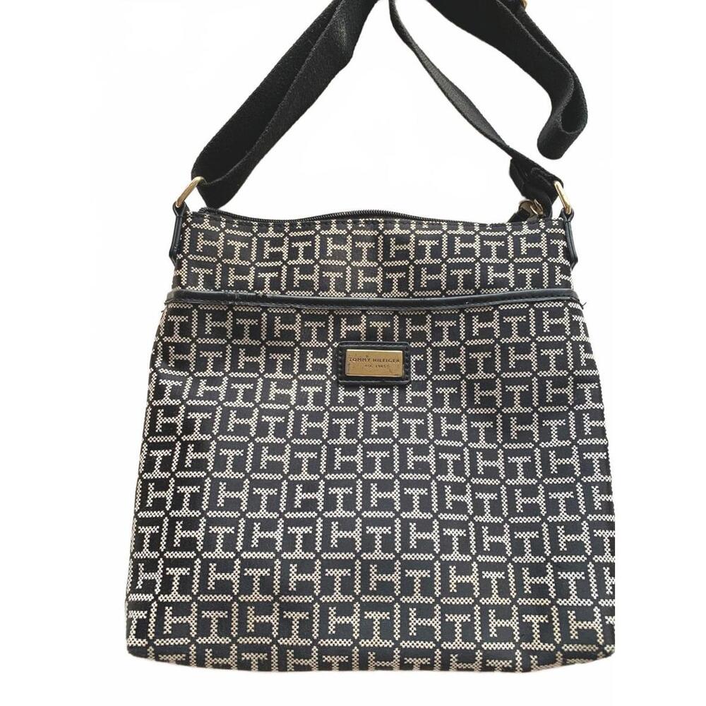 Tommy Hilfiger Monogram Crossbody Bag Black H Logo Shoulder Purse Preppy Y2K